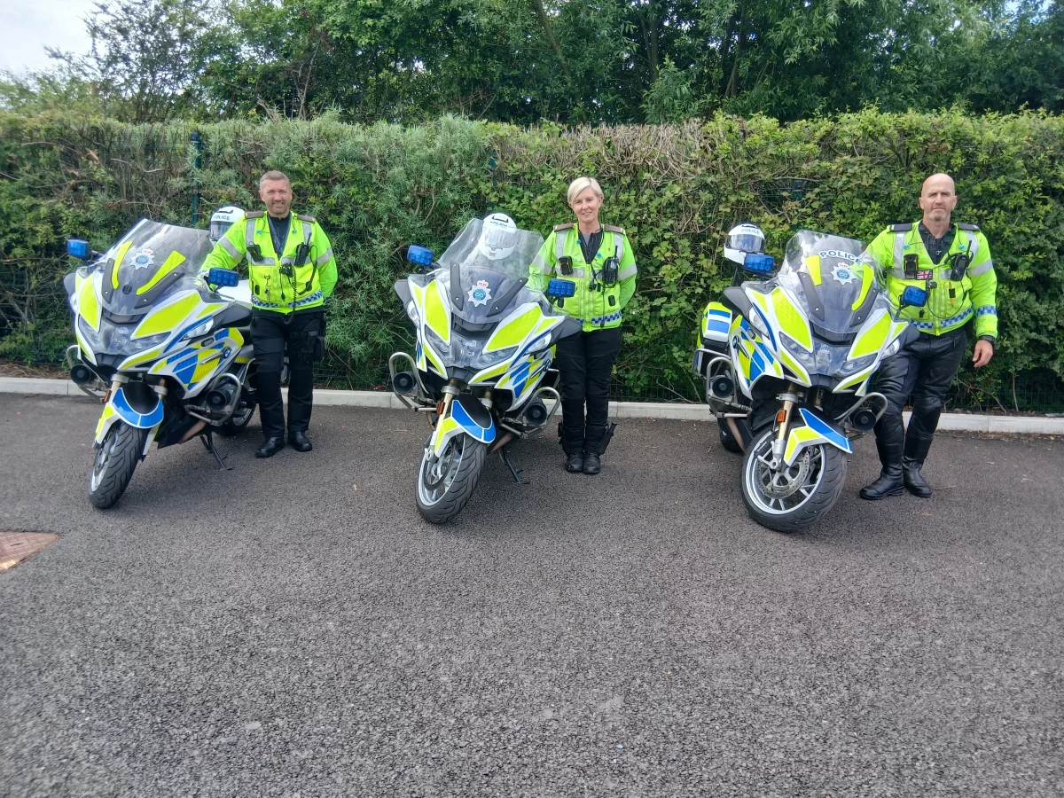 Staffordshire Police motorcyclists with police motorcycles