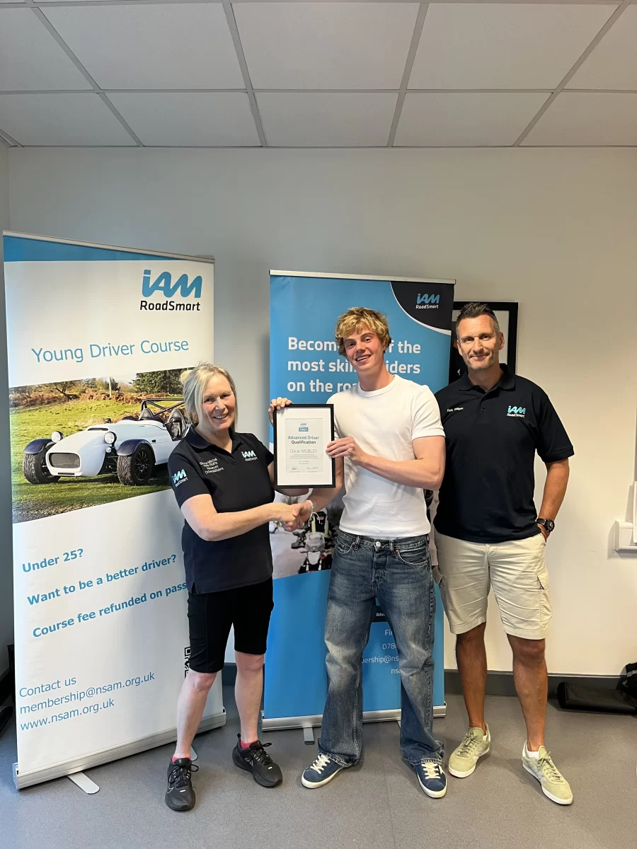 Oscar Mobley celebrating his IAM RoadSmart Advanced Driver F1RST