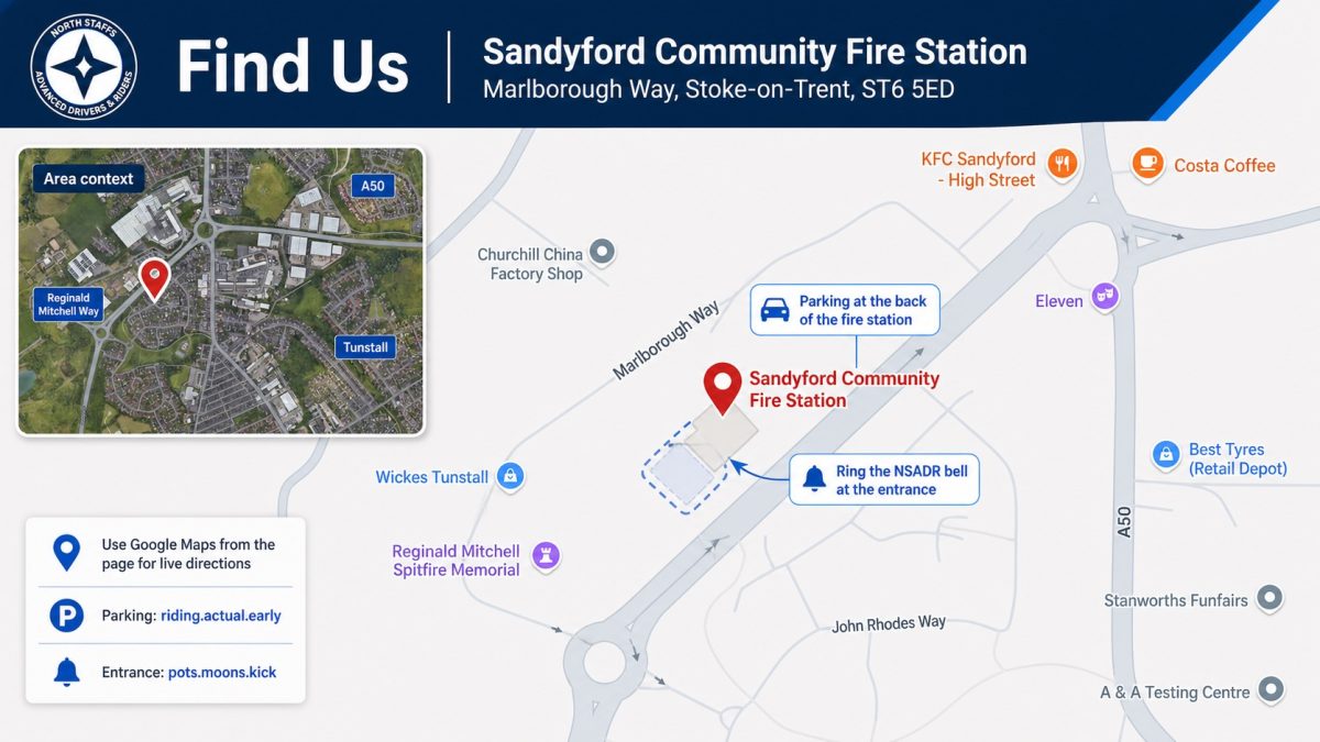 How to find Sandyford Community Fire Station from the A500, A50, Marlborough Way and nearby landmarks